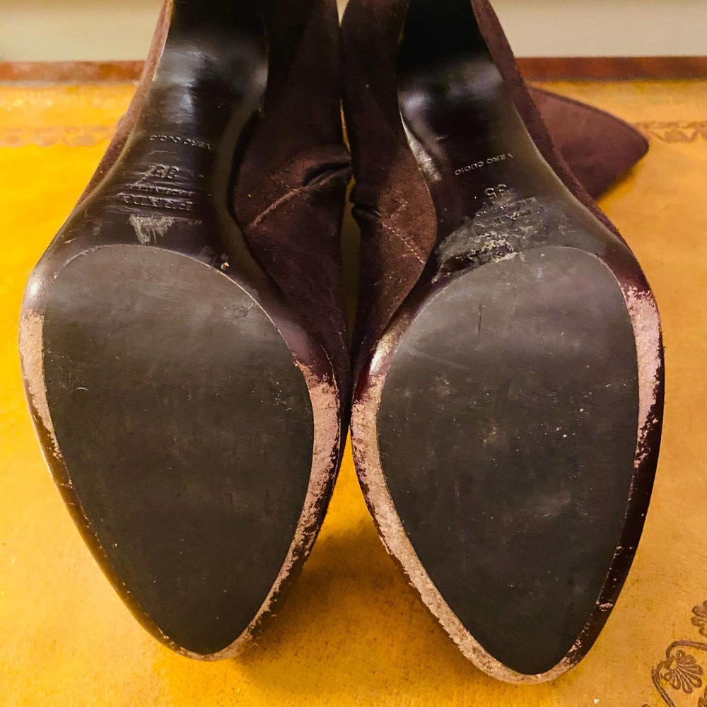 Prada Chocolate Brown Suede Platform Heeled Mid Calf Boots - Picture 7 of 12